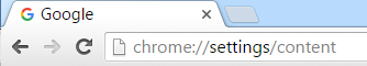 The Google Chrome addres bar pointing to the Chrome settings screen.